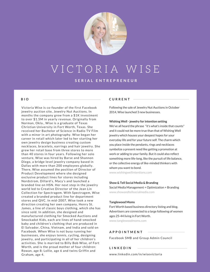Victoria Wise bio 9-2015