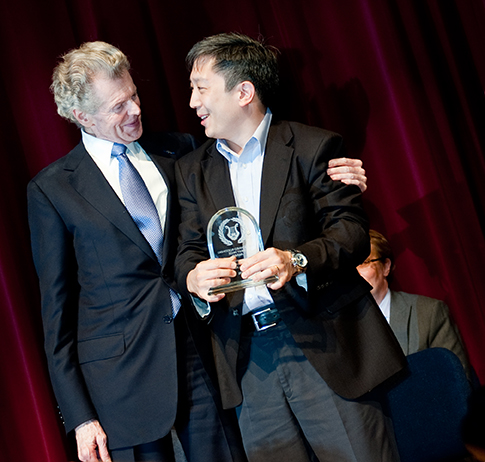 Van Cliburn with the 2011 winner, Christopher Shih (Van Cliburn Foundation/Rodger Mallison)